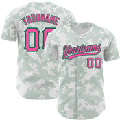 Custom White Pink-Kelly Green 3D Pattern Design Curve Lines Authentic Baseball Jersey