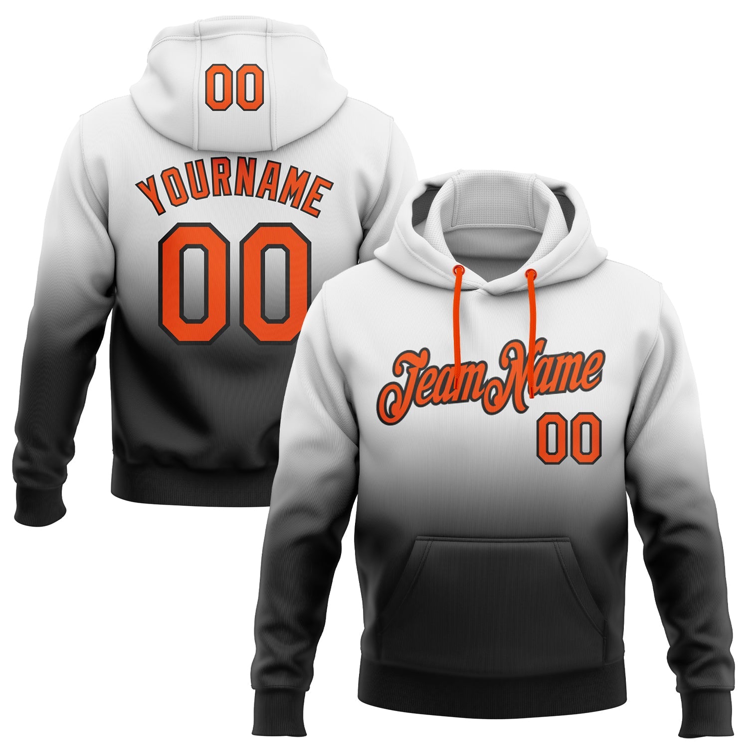 Custom Stitched White Orange-Black Fade Fashion Sports Pullover Sweatshirt Hoodie
