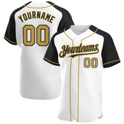Custom White Old Gold-Black Authentic Raglan Sleeves Baseball Jersey