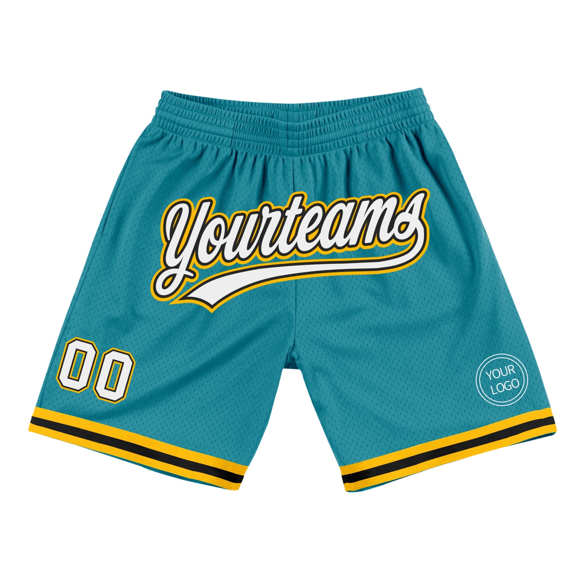 Custom Teal White Black-Gold Authentic Throwback Basketball Shorts