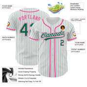 Custom White Kelly Green Pinstripe Kelly Green-Pink Authentic Baseball Jersey